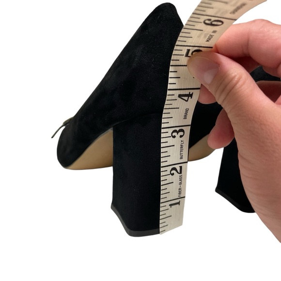 Michael Michael Shannon Black Suede Point Toe Gold Embellished Block Heels 7.5 - Picture 6 of 13